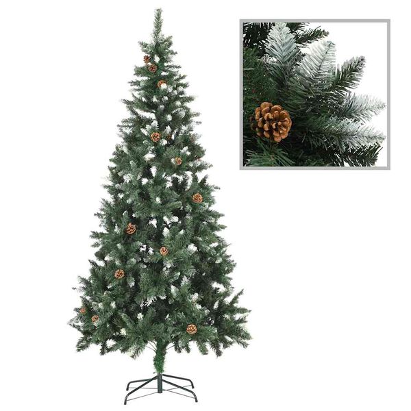 vidaXL Kunstkerstboom met verlichting kerstballen dennenappels 210 cm
