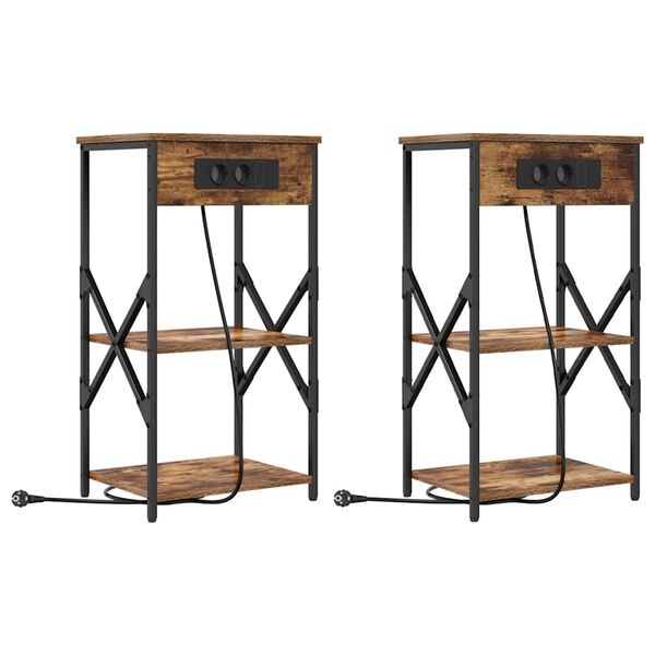 vidaXL Nachtkastje 2 pcs Gerookt eiken 41 x 31 x 76 cm Bewerkt hout