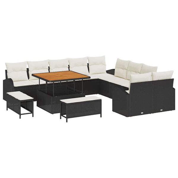 vidaXL Tuin Sofa Set met kussen met opslag 13 pcs Zwart en Cr&egrave;me