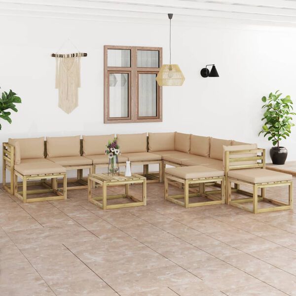 vidaXL 12-delige Loungeset met kussens ge&iuml;mpregneerd grenenhout
