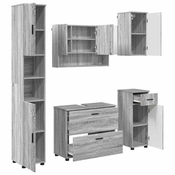 vidaXL Badkamermeubelset met lade 5 pcs Grijs sonoma 30 x 35 x 192 cm