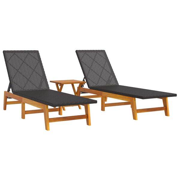 vidaXL 3-delige Loungeset poly rattan en massief acaciahout