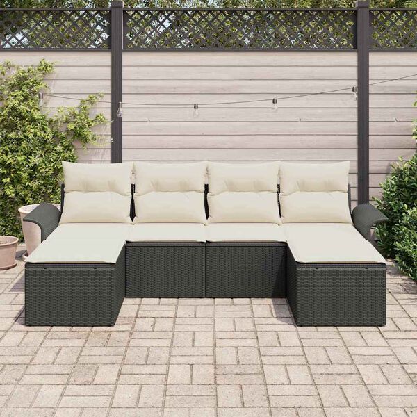 vidaXL Tuin Sofa Set met opslag 6 pcs Zwart poly rattan