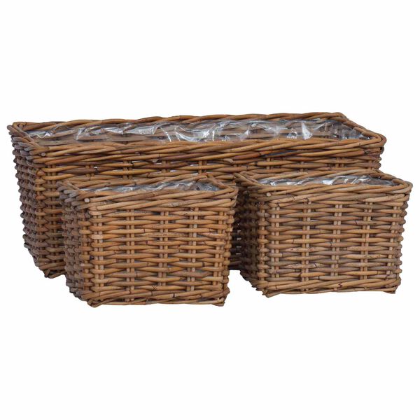 vidaXL Plantenmand met opslag 3 pcs Bruin Kubu Rattan