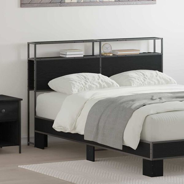 vidaXL Opberghoofdbord met plank Zwart eiken 135 cm Bewerkt hout