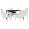 vidaXL Tuin eettafelset met kussen 5 pcs Wit poly rattan