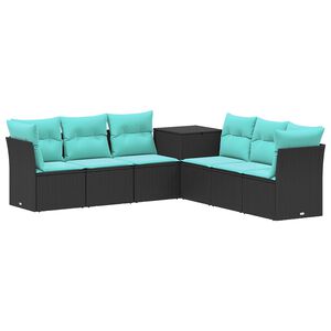 vidaXL Bankstel 7 st Zwart en Blauw Poly Rattan en Staal