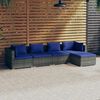 vidaXL 5-delige Loungeset met kussens poly rattan grijs