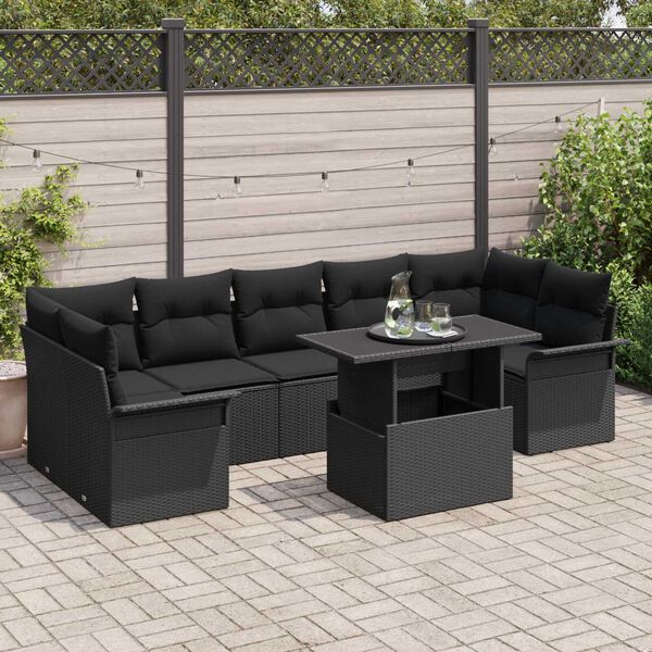 vidaXL Tuin Sofa Set met kussen met opslag 8 pcs Zwart Poly riet
