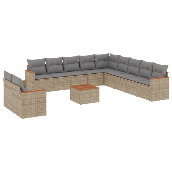 vidaXL 12-delige Loungeset met kussens poly rattan gemengd beige