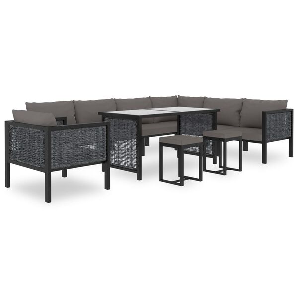 vidaXL 10-delige Loungeset met kussens poly rattan antraciet