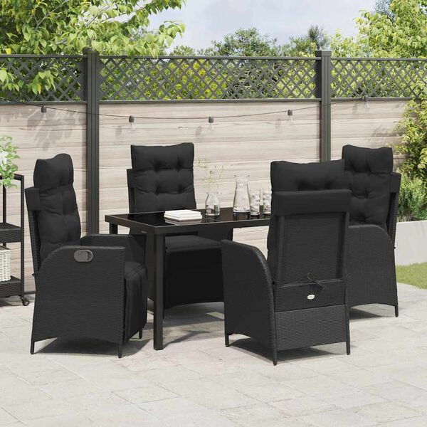 vidaXL Tuin eettafelset met kussen 5 pcs Zwart poly rattan