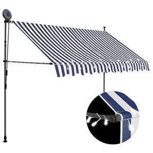 vidaXL Luifel handmatig uitschuifbaar met LED 300 cm blauw en wit