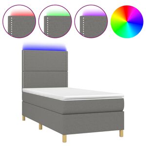 vidaXL Boxspring met matras en LED stof donkergrijs 90x190 cm