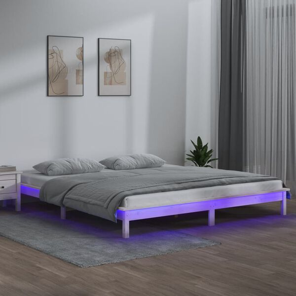 vidaXL Bedframe LED massief hout wit 180x200 cm