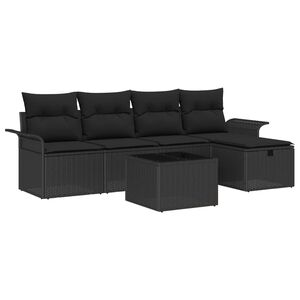 vidaXL Tuin Sofa Set met kussen met opslag 6 pcs Zwart Poly riet
