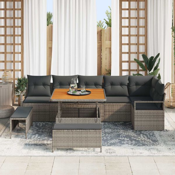 vidaXL Tuin Sofa Set met kussen 9 pcs Grijs Poly riet