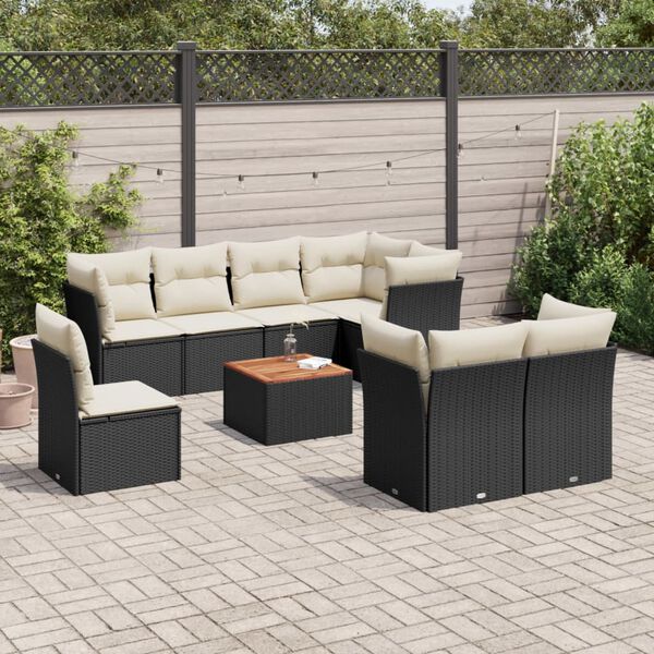vidaXL 9-delige Loungeset met kussens poly rattan zwart
