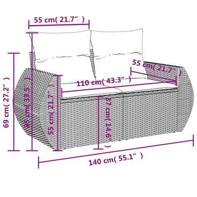 vidaXL 6-delige Loungeset met kussens poly rattan lichtgrijs