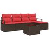 vidaXL Bankstel met kussen met opslag 6 pcs Bruin en Rood poly rattan