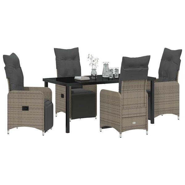 vidaXL Tuin eettafelset met kussen 5 pcs Grijs poly rattan