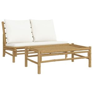 vidaXL 2-delige Loungeset met kussens bamboe cr&egrave;mewit
