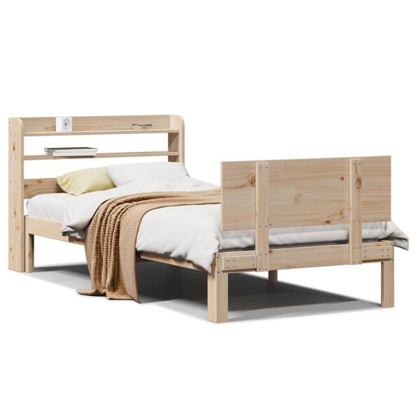 vidaXL Bedframe met hoofdbord massief grenenhout 75x190 cm