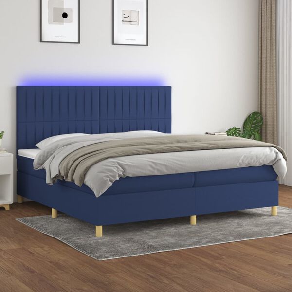 vidaXL Boxspring met matras en LED stof blauw 200x200 cm