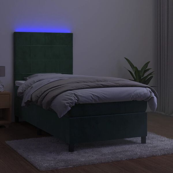 vidaXL Boxspring met matras en LED fluweel donkergroen 90x200 cm