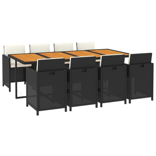 vidaXL 9-delige Tuinset met kussens poly rattan zwart