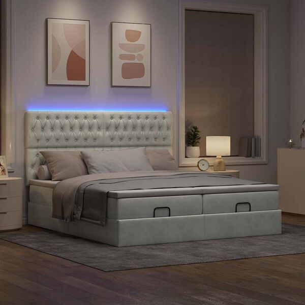 vidaXL Ottoman bed met matrassen en LED's 160x200cm fluweel lichtgrijs