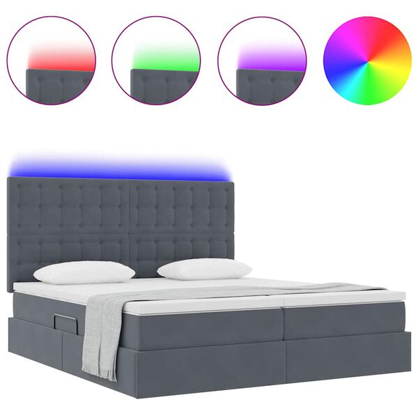 vidaXL Bed met LED-striplichten Donkergrijs 200 x 200 cm Fluweel
