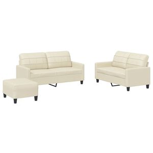 vidaXL 3-delige Loungeset met kussens kunstleer cr&egrave;me