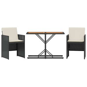 vidaXL 3-delige Bistroset met kussens poly rattan zwart