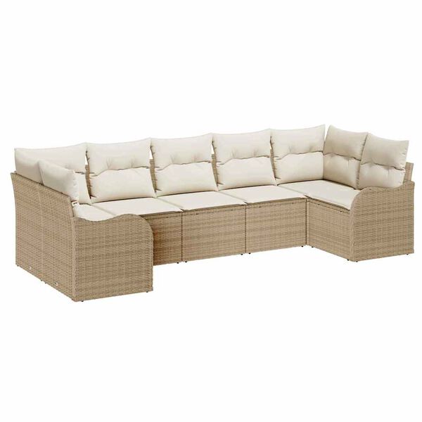 vidaXL Tuin Sofa Set met kussen 7 pcs Beige en wit Poly riet