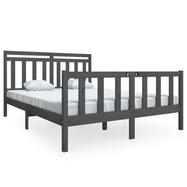 vidaXL Bedframe massief hout grijs 150x200 cm