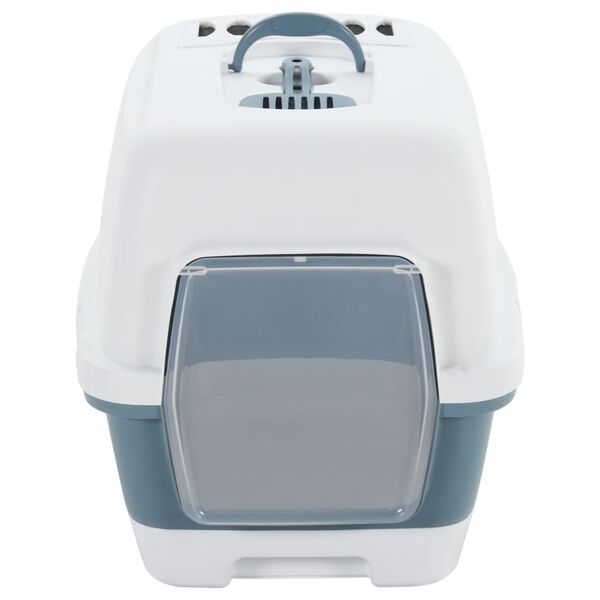 vidaXL Kattenbak met deksel 58x45x48 cm polypropeen wit en blauw