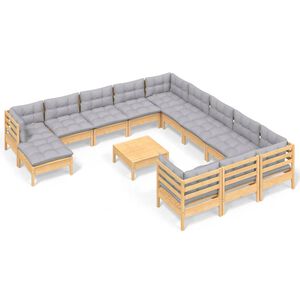 vidaXL 13-delige Loungeset met grijze kussens grenenhout