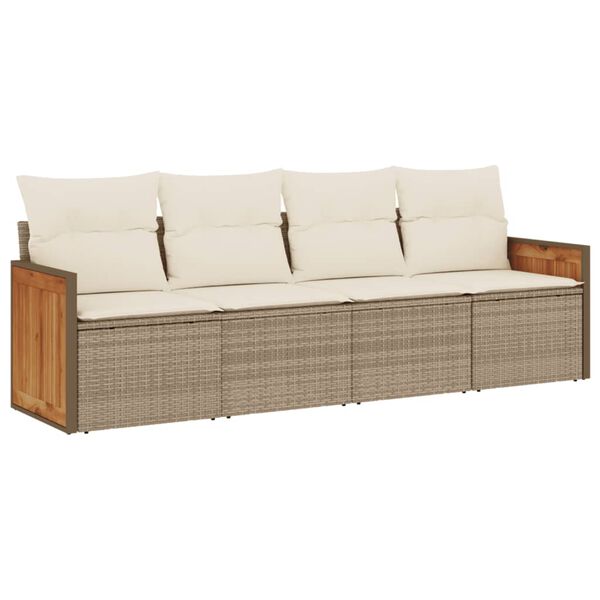 vidaXL 4-delige Loungeset met kussens poly rattan beige