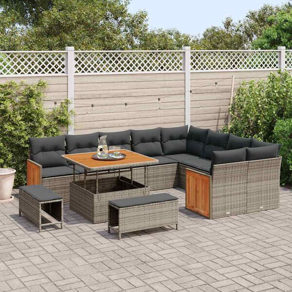 vidaXL Tuinbankenset met kussen 13 pcs Grijs poly rattan