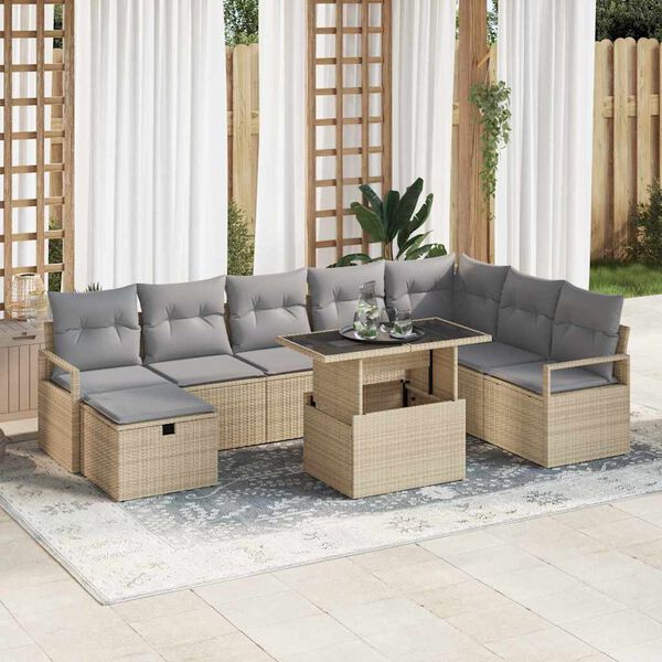 vidaXL Tuin Sofa Set met kussen met opslag 9 pcs Beige Poly riet