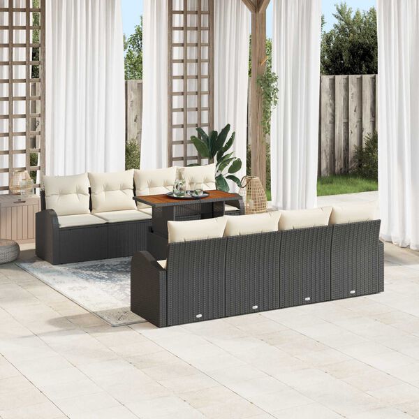 vidaXL Tuin Sofa Set met opslag 9 pcs Zwart Poly riet