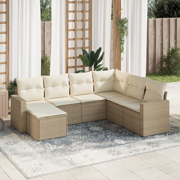 vidaXL 7-delige Loungeset met kussens poly rattan beige