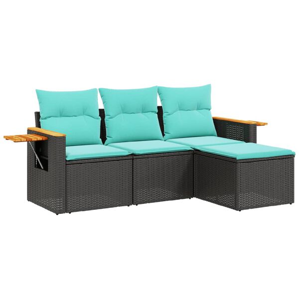 vidaXL 4-delige Loungeset met kussens poly rattan zwart