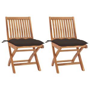 vidaXL Set van 2 klapstoelen met taupekleurige kussens, gemaakt van massief teakhout.