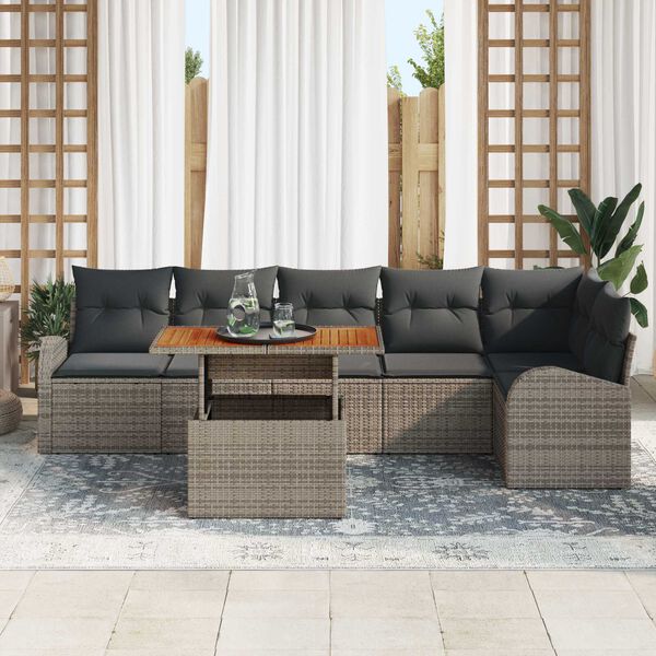 vidaXL Tuin Sofa Set met opslag 7 pcs Grijs Poly riet