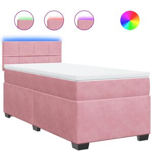 vidaXL Boxspring met matras fluweel roze 90x200 cm