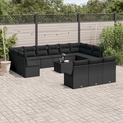 vidaXL 14-delige Loungeset met kussens poly rattan zwart