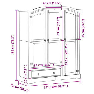 vidaXL Kledingkast Corona 151,5x52x186 cm massief grenenhout