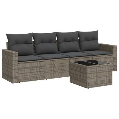 vidaXL 5-delige Loungeset met kussens poly rattan grijs